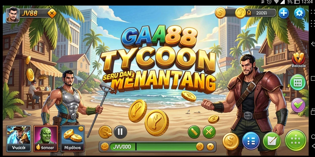 Tampilan gameplay JV88 yang menampilkan strategi pengelolaan bisnis.