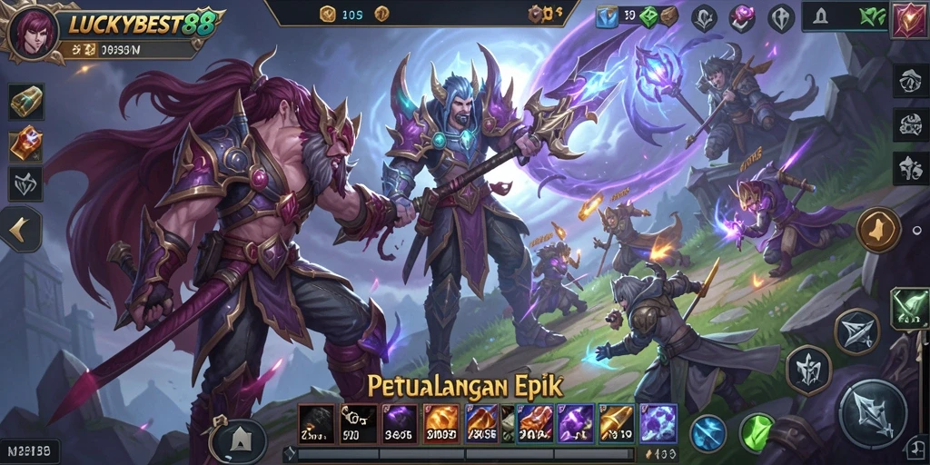 Screenshot utama LUCKYBEST88 menampilkan aksi seru dalam pertempuran MMORPG.