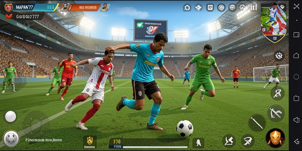 Tampilan gameplay menarik dari MAPAN777 yang menggambarkan aksi sepak bola.