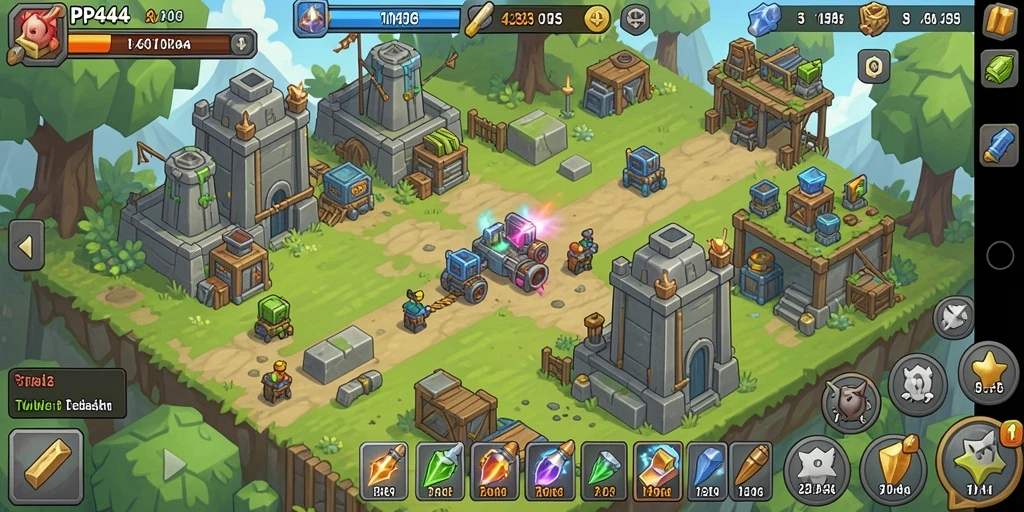 Tampilan gameplay PP444 yang mengasyikkan dalam Tower Defense.