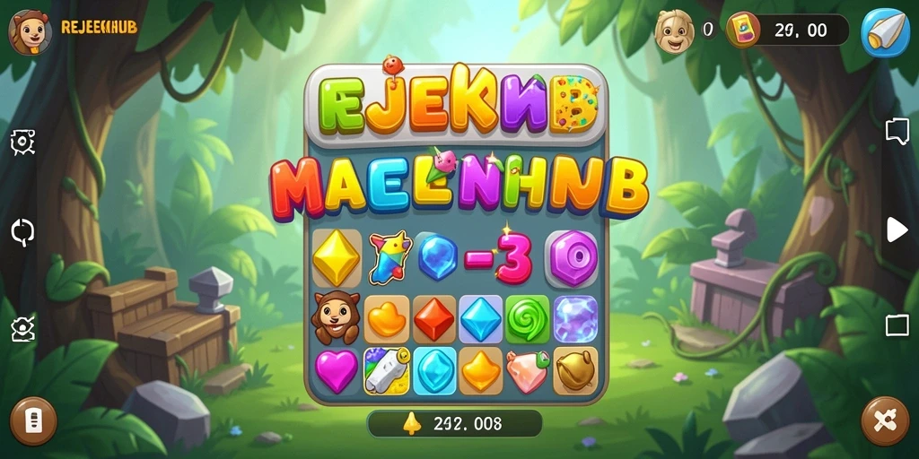 Tampilan menarik gameplay Match-3 di REJEKIHUB.