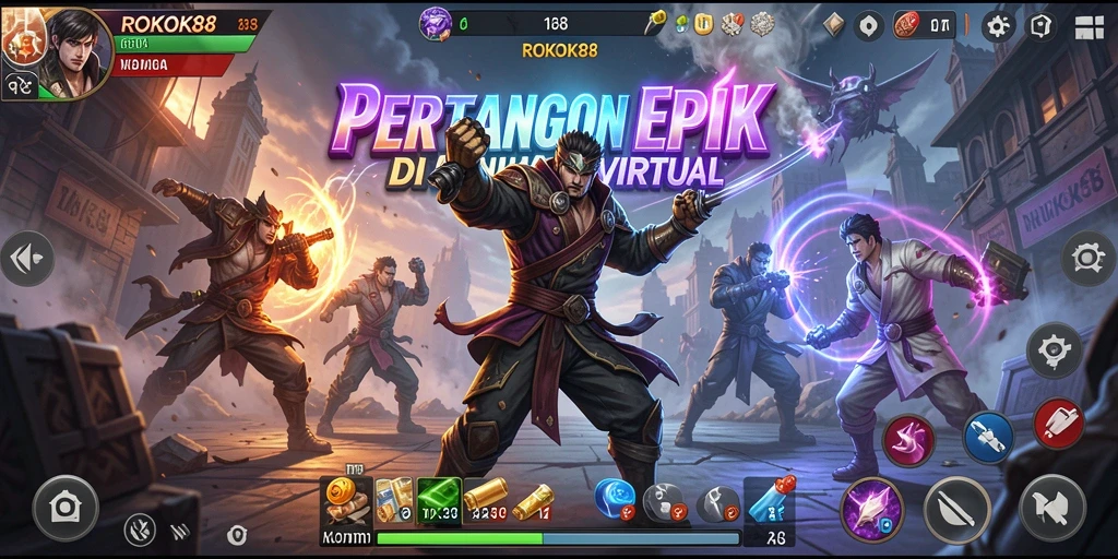 Gameplay ROKOK88 yang menampilkan pertarungan seru dan karakter unik.